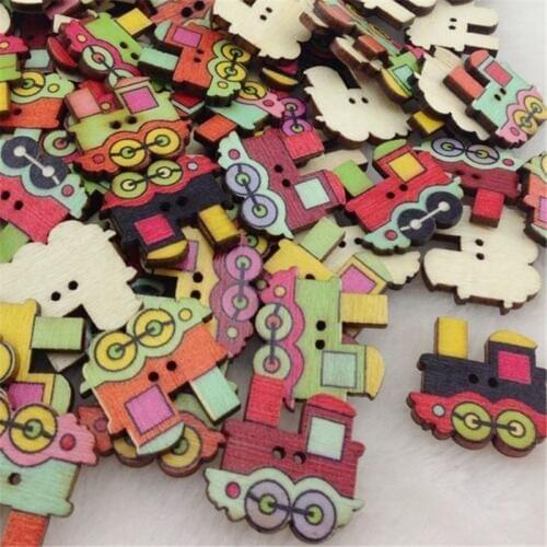 New 50pc European Style Train Wood Buttons 25mm Sewing Mix Lots WB194