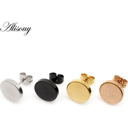Alisouy 1 Pair Fashion Punk Earrings Round Bolt Stud Earrings Male Gothic Black Gold color Earrings Men women Jewelry Gift