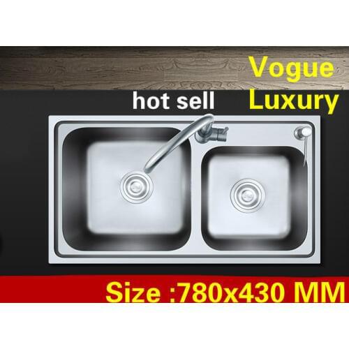 Free shipping Apartment kitchen double groove sink do the dishes high quality food grade 304 stainless steel hot sell 78x43 CM