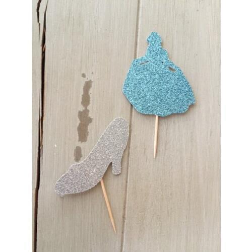 Glitter Cinderella Glass Slipper Cupcake Toppers, Princess Party wedding bridal shower treat picks Decorations