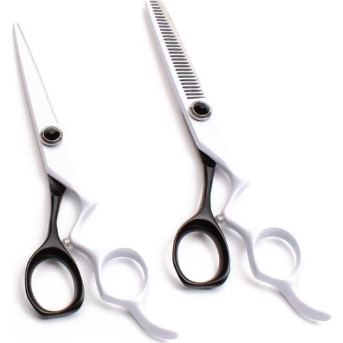 C9016 6'' Customized Logo White Hairdressing Cutting Shears Thinning Scissors Japan Steel 440C Professional Human Hair Scissors