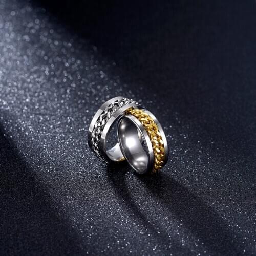 LOVBEAFAS Titanium Stainless Steel Chain Spinner Rings For Women Men Rock Punk Ring Jewelry Accessories Party Gift