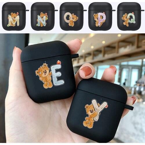 For Apple Airpods 1/2 Gen Airpods Cases Cute Bear Alphabet Pattern Protective Case Bluetooth Wireless Earphone Cover
