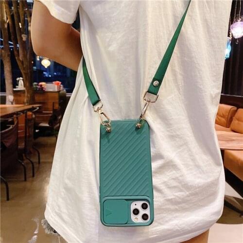 Slide Camera Protect Phone Case for iPhone 12 Pro Max 12 Mini 11 Pro Max SE 2020 7 8 6 S PLUS Crossbody chain Lanyard Lens Cover