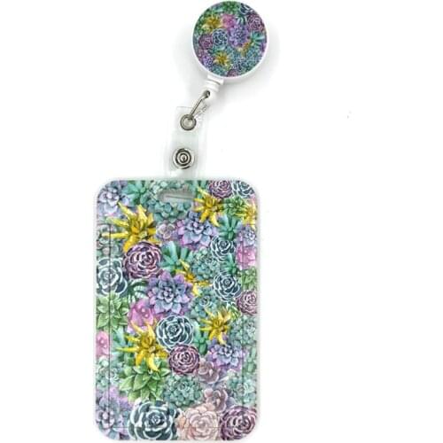 Succulent plants flowers Card Holder Women Men Business Lanyard Badge Card Case Women Card Cover Student Lanyard ID Name Card