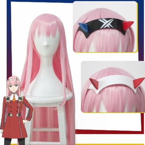 DARLING In The FRANXX 02 Zero Two Pink Long Straight Role Play Cosplay Heat Resistant Synthetic Hair Halloween Party + Wig Cap