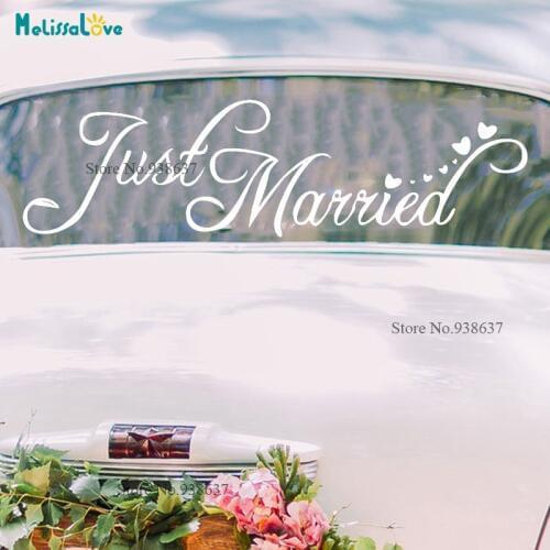 Heart Design Just Married Quote Decal Wedding Party Decal Welcome Board Sign Decoration Car Sticker Waterproof B979