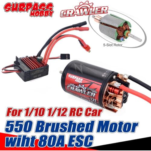 SURPASS HOBBY Combo 80A ESC Brushed Motor ESC 5-Slot 550 10T 12T 16T 20T Waterproof for tamiya Kyosho TRAXXAS WLtoys 1/10 RC Car