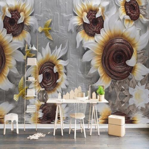Custom Murals Wallpaper 3D Stereo Relief Sunflower Floral Photo Wall Cloth Living Room Study European Style Art Wall Papers 3 D