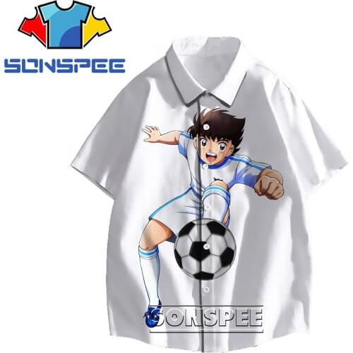 SONSPEE 3DCaptain Tsubasa Anime Print Shirt Japanese Casual Cartoon Football Sports World Cup Fashion Mens Oversized T-shirt