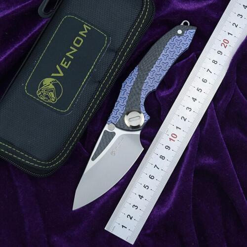KEVIN JOHN Flipper VENOM armor folding knife m390 blade CF titanium outdoor camping survival fruit knife EDC tool
