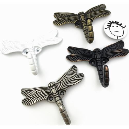 LCH Artistic Creative dragonfly shaped Clothes Hook Clothes Hanger Zinc Alloy Hook Cabinet Pull Door hardware Matt Silver Hook