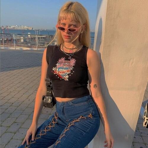 Summer New Ladies Retro Crop Top High Waist Slimming Stretch Slim Short Sleeveless Bottoming Top Fashion Print Tank Top 2021