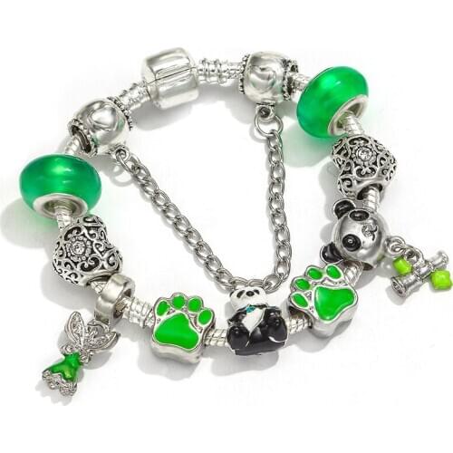 Sweet Series Lovely Red Panda Footprints Footprints Pendant Beads Charm Bracelet For Women Cartoon Mickey Fine Bracelet Gift