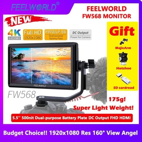 FEELWORLD FW568 5.5 inch Camera Field DSLR Monitor Small Full HD 4K HDMI 1920x1080 IPS Video Focus Assist for Sony Nikon Canon