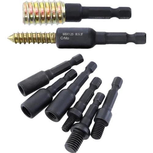 6Pcs Cr-Mo Self-Tapping Socket Adapter Set for 6mm/8mm/10mm Insert Nuts or Hanger Bolt Power Drill Tools 1/4 Inch Hex Shank