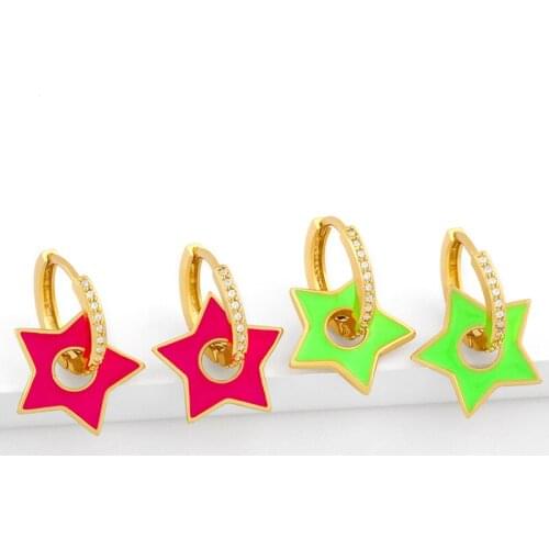Neon Enamel Star Earrings For Women Small Charm Drop Earrings CZ Cubic Zirconia Candy Colorful Wholesale Jewelry Gifts ersv19
