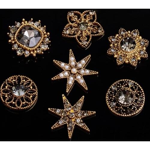 New 10pcs Hollow Out Metal Buttons Imitation Pearl Rhinestone Flatback Ornaments Diy Wedding Scarf Appliques Crafts