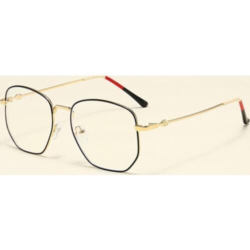 Fashion design light weight metal frame spectacle handmade red temples polygonal frame anti blue light glasses AB035