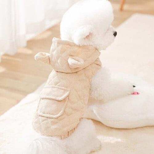 Autumn and winter bear ears warm hooded two-legged cotton-padded clothes for small dogs two-legged pet clothes
