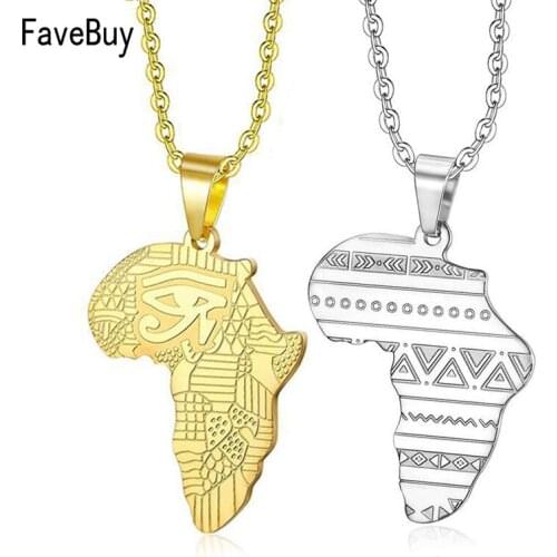 African Map Necklace Stainless Steel Africa Map Pendant Engraved Ethiopian Jewelry For Women Men Gold Silver Color Fashion Gift