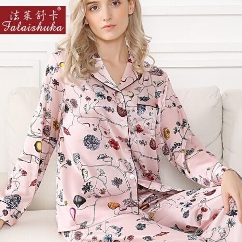 New Fresh Floral sweet 100% natural silk pajamas sets women sleepwear long sleeves noble genuine silk womens pyjamas T8205