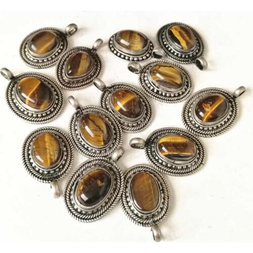 Tiger`s Eye Pendant Tibetan Jewel Copper Inlay Natural Tiger Nepal Hand jewel Vintage Natural Tiger Stone Pendants TBP561