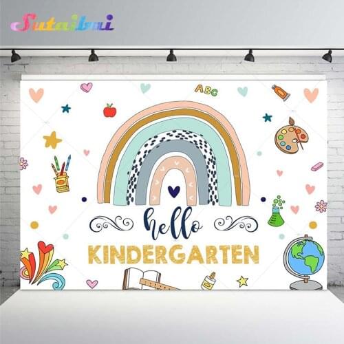 Rainbow Backdrop for Photography First Day Back To School Pencils Chalk Paintings Baby Kids Students Portraits Photo Backdrops