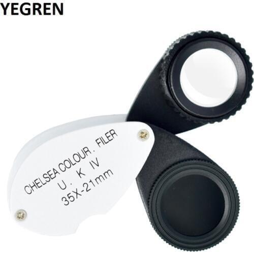 35X Foldable Jewelry Magnifier Chelsea Jade Color Filter Double Lens Portable Magnifier for Gem Identification Printing Industry