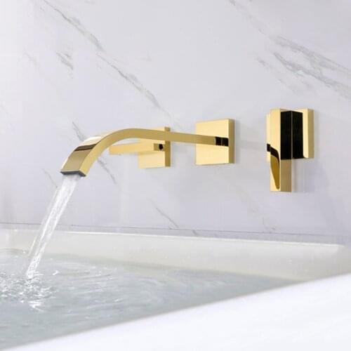 Basin Faucet In Wall Bathroom Sink Faucet Brushed Gold Brass 3 Holes Double Handle Bathbasin Tap Bathtub Taps Hot and Cold Mixer