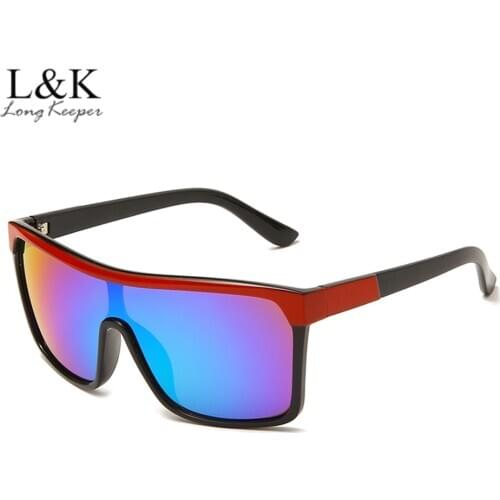 LongKeeper Oversized Sunglasses Men Women Coating Mirror Sun Glasses One Peice Big Frame Goggles Driving Shades Sport UV400