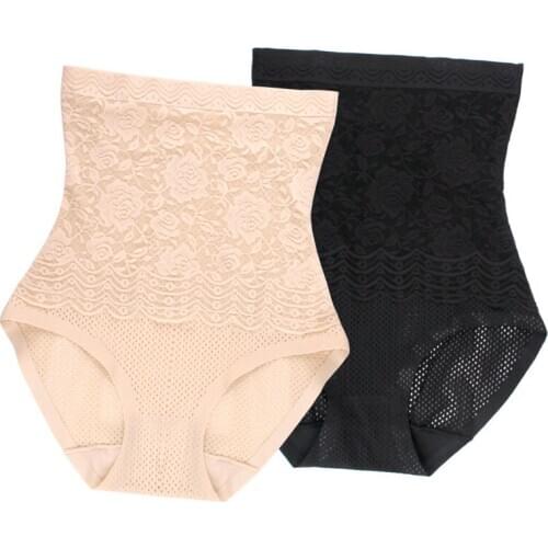 Lady underwear high tight waist trainer breathable shaping pants lace seamless thin modeling shapper body briefs female panties