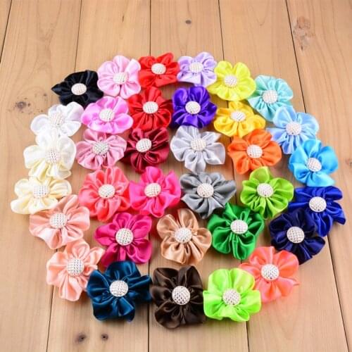 50pcs/lot 34 Color U Pick 1.8 Inch Petite Gorgeous Satin Ribbon Rose Flowers With Gold Button Wedding Decoration DIY Craft TH26