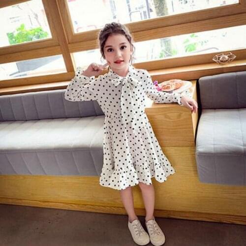 Spring Autumn Childrens Clothes Toddler Baby Dot Vestidos Girls Princess Dress Long Sleeve Kids Party Dresses for Girl JW5178