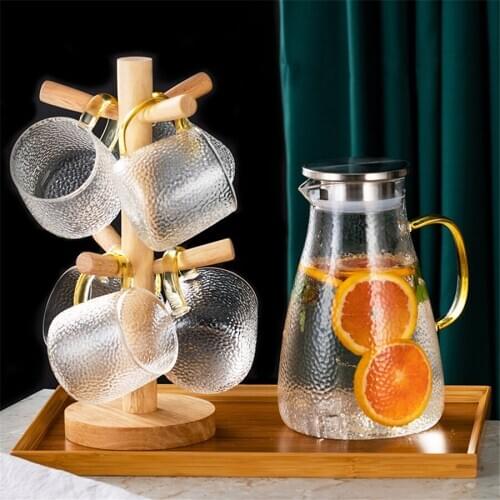 Japanese glass hammer pattern water cup with handle transparent high temperature household glass breakfast milk cup set