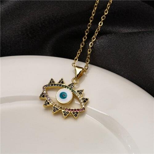 2021 New Fashion Evil Eye Pendant Necklace For Women Girl Colourful Cubic Zirconia Oil Painting Lucky Necklace Birthday Gift
