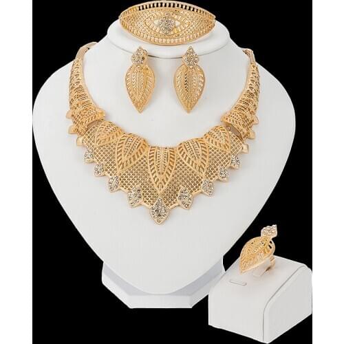 Dubai Gold Color Jewelry Sets For Women Big Necklace African Jewelry Set Women Italian Bridal Jewelry Sets Wedding Accessories