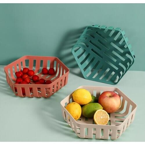 1Pcs Plastic Fruit Basket Kitchen Drain Basket Household Hollow Nordic Style Living Room Snack Plate Creative Fruit Plate Basin