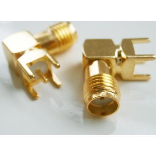 1X Pcs RF Connector SMA Female Jack 90 Degree Right Angle Solder Square PCB mount Plug Brass GOLD Plated