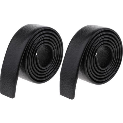 2pcs Men Simple Leather Belts No Buckle for Work Casual Black Lichee Pattern