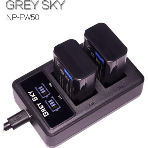 2000mAh NP-FW50 NP FW50 Battery + LED USB Dual Charger for Sony Alpha a6500 a6300 a7 7R a7R a7R II a7II NEX-3 NEX-3N NEX-5