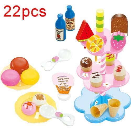 22Pcs/Set Baby Kawaii Simulation Kitchen Toy DIY Ice Cream Dessert Cupcake Stand Pretend Play Early Learning Toys For Children