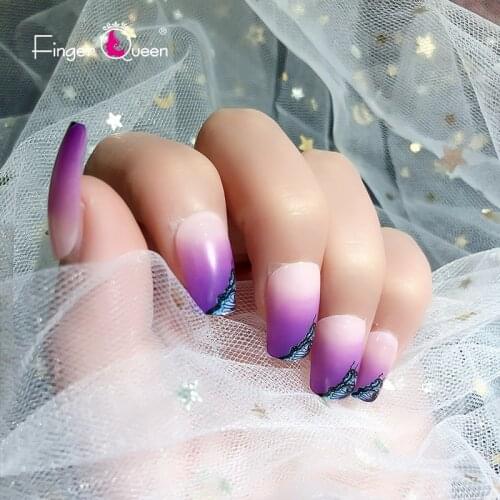24pcs Box Nail Supplies For Professionals Stickers With Inscriptions Man-Made Designed Butterfly Purple Semi-Permanent Major