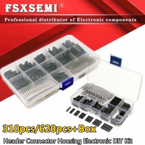 310Pcs 620pcs/set 2.54mm Male+Female Dupont Wire Jumper Line Cable 1/2/3/4/5/6/8 Pin Header Connector Housing Electronic DIY Kit