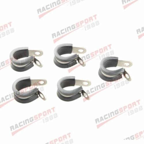 5PCS Stainless Steel 1/2" Cushioned Hose Mounting Clamp Loop Strap Black