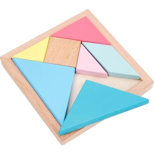 7 Piece Colorful Square Wooden Tangram Jigsaw Puzzle for Children Education Intelligence Game Early Education Gift