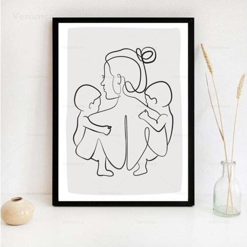 Mother and Baby Abstract Line Drawing Art Poster Modern Minimalism Home Wall Decor Canvas Painting for Nursery Children Room