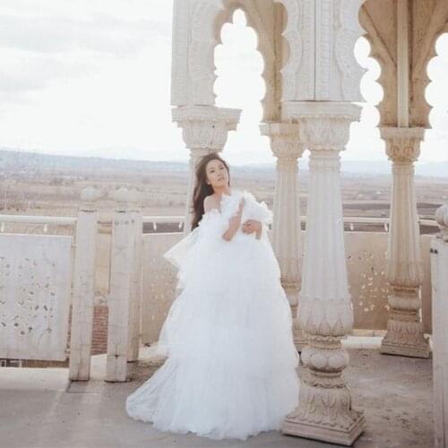 White Maternity Dresses for Photoshoot Off the Shoulder Ruffles Women Bathrobe Photo Shoot Prom Fluffy Party Sleepwear Gown