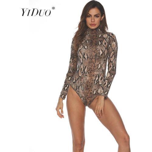 YiDuo Leopard Animal Print Bodysuit For Women Sexy Skinny Body Mujer Turtleneck Long Sleeve Street Overalls Club Party Bodysuit