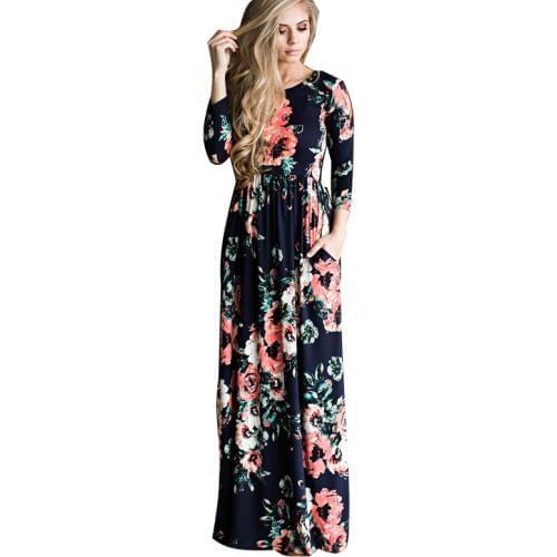 Bohemian Maternity Dress Floral Printed Dresses For Pregnant Women Long Three Quarter Sleeve Loose Maxi Dress Vestidos Boho 3XL